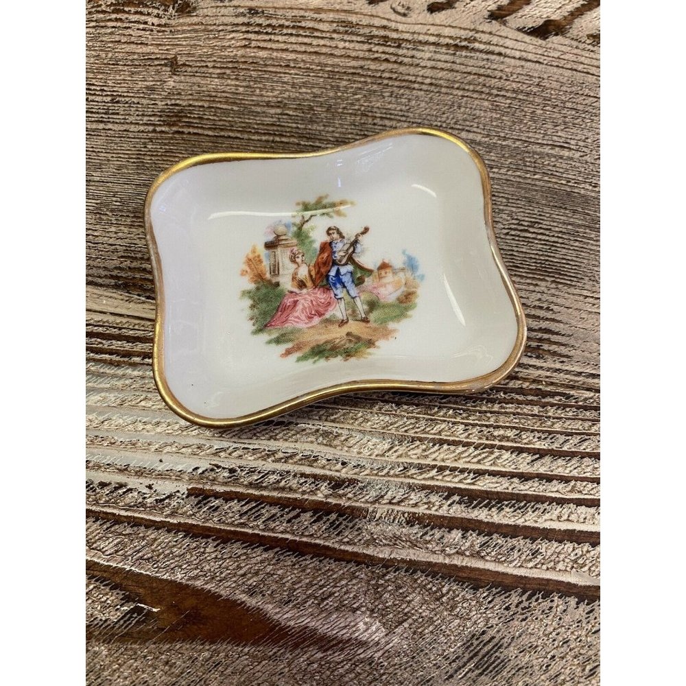 Vintage Limoge Of France Trinket Dish Porcelain Victorian Scene Romance